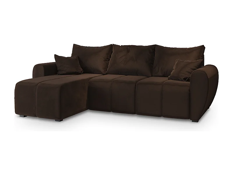 Canapé d'angle MADISON Marron en peluche avec fonction de couchage