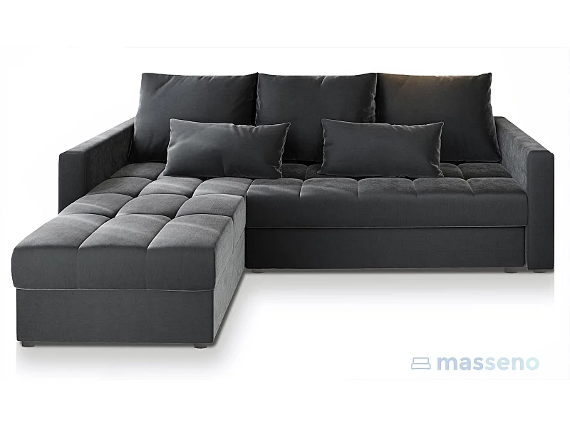 Canapé d'angle KOS PIK Gris en peluche avec fonction de couchage