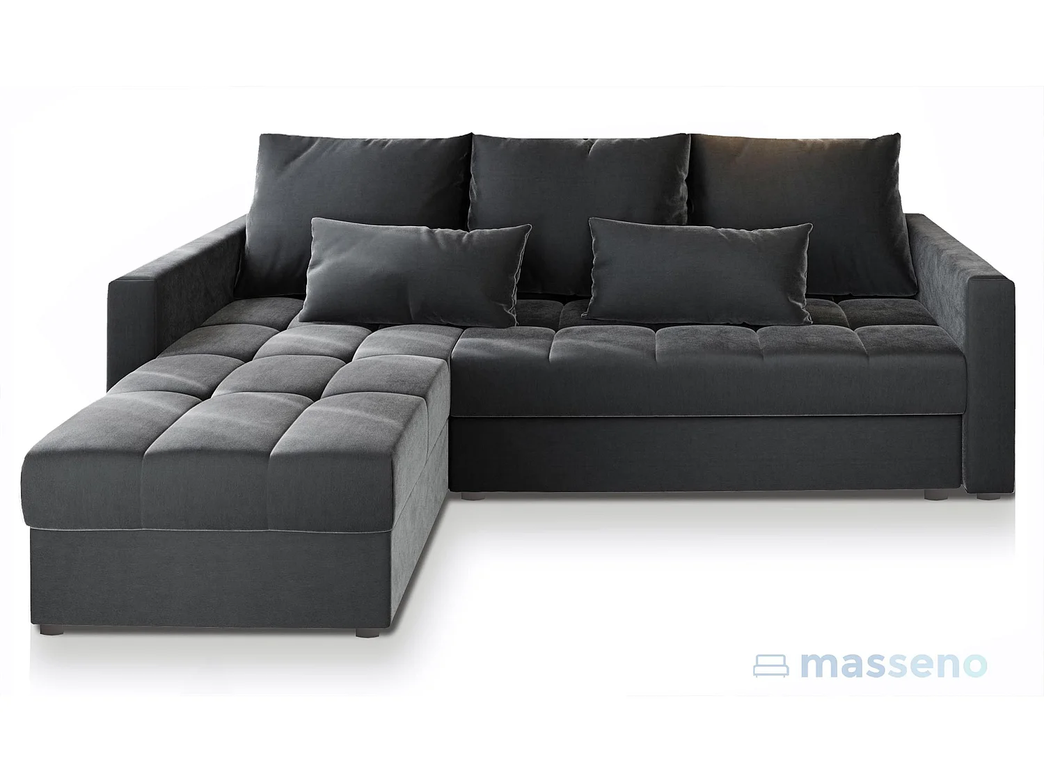 Canapé d'angle KOS PIK Gris en peluche avec fonction de couchage