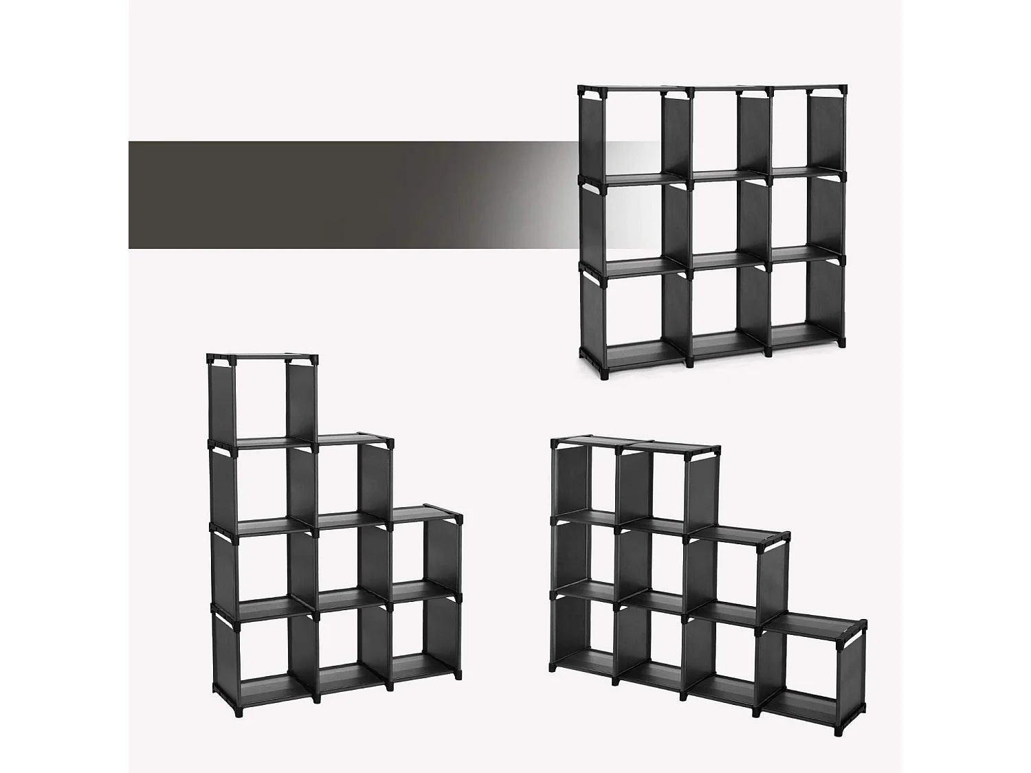 Scaffale portaoggetti a 9 scomparti Scaffale portaoggetti aperto Libreria organizer per soggiorno Nero 12_0000500