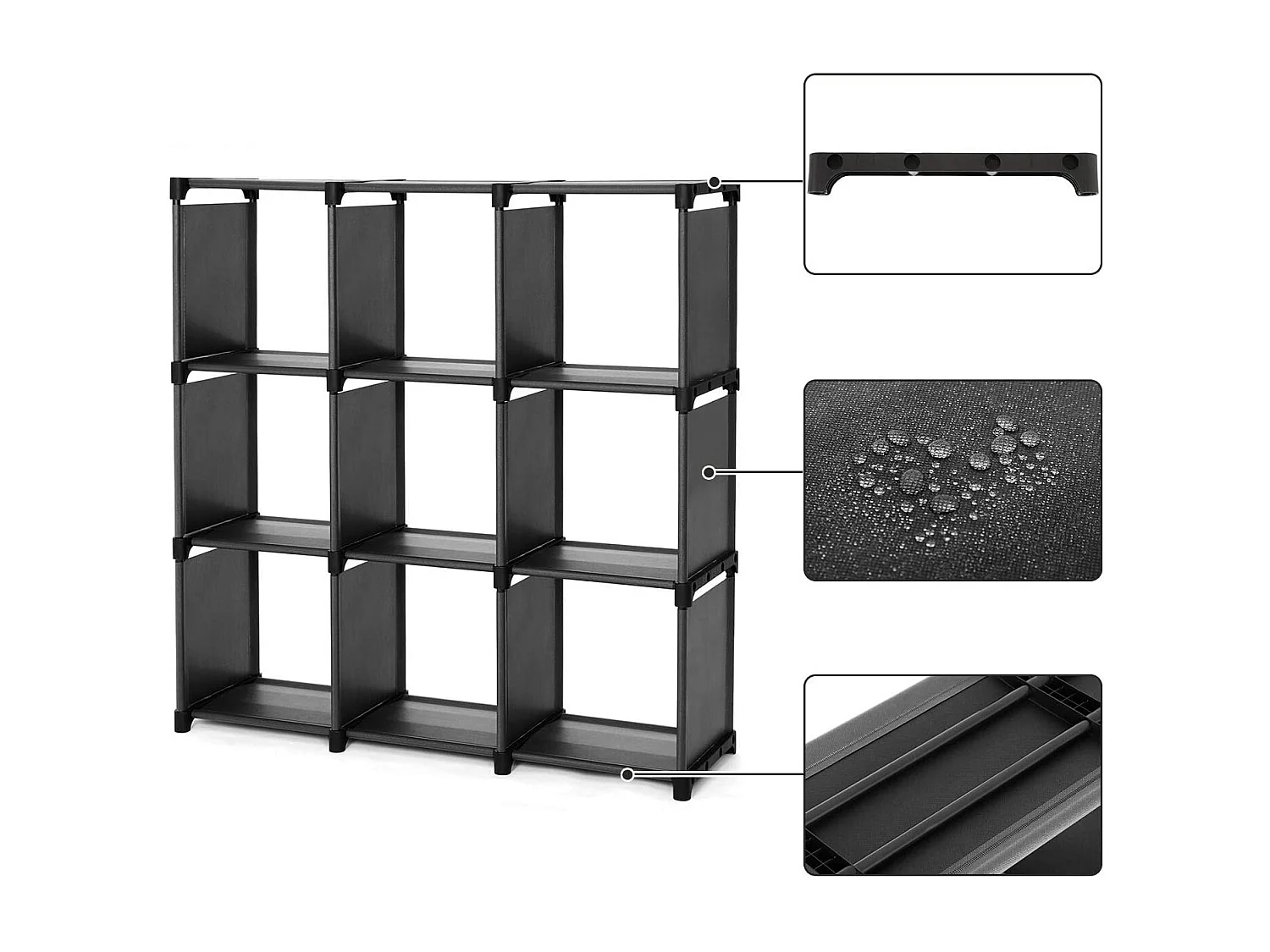 Scaffale portaoggetti a 9 scomparti Scaffale portaoggetti aperto Libreria organizer per soggiorno Nero 12_0000500