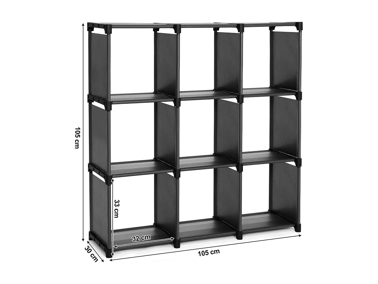 Scaffale portaoggetti a 9 scomparti Scaffale portaoggetti aperto Libreria organizer per soggiorno Nero 12_0000500