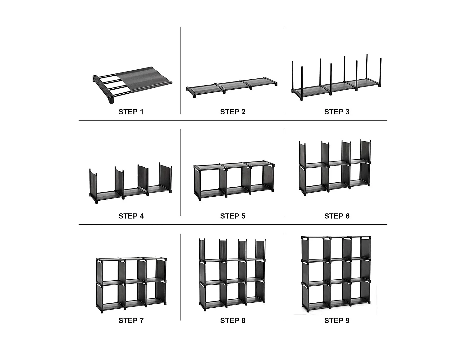 Scaffale portaoggetti a 9 scomparti Scaffale portaoggetti aperto Libreria organizer per soggiorno Nero 12_0000500