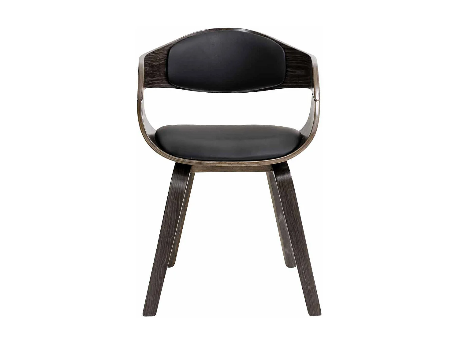 Silla de comedor visita oficina diseño retro asiento polipiel negro estructura madera oscura M10_003246