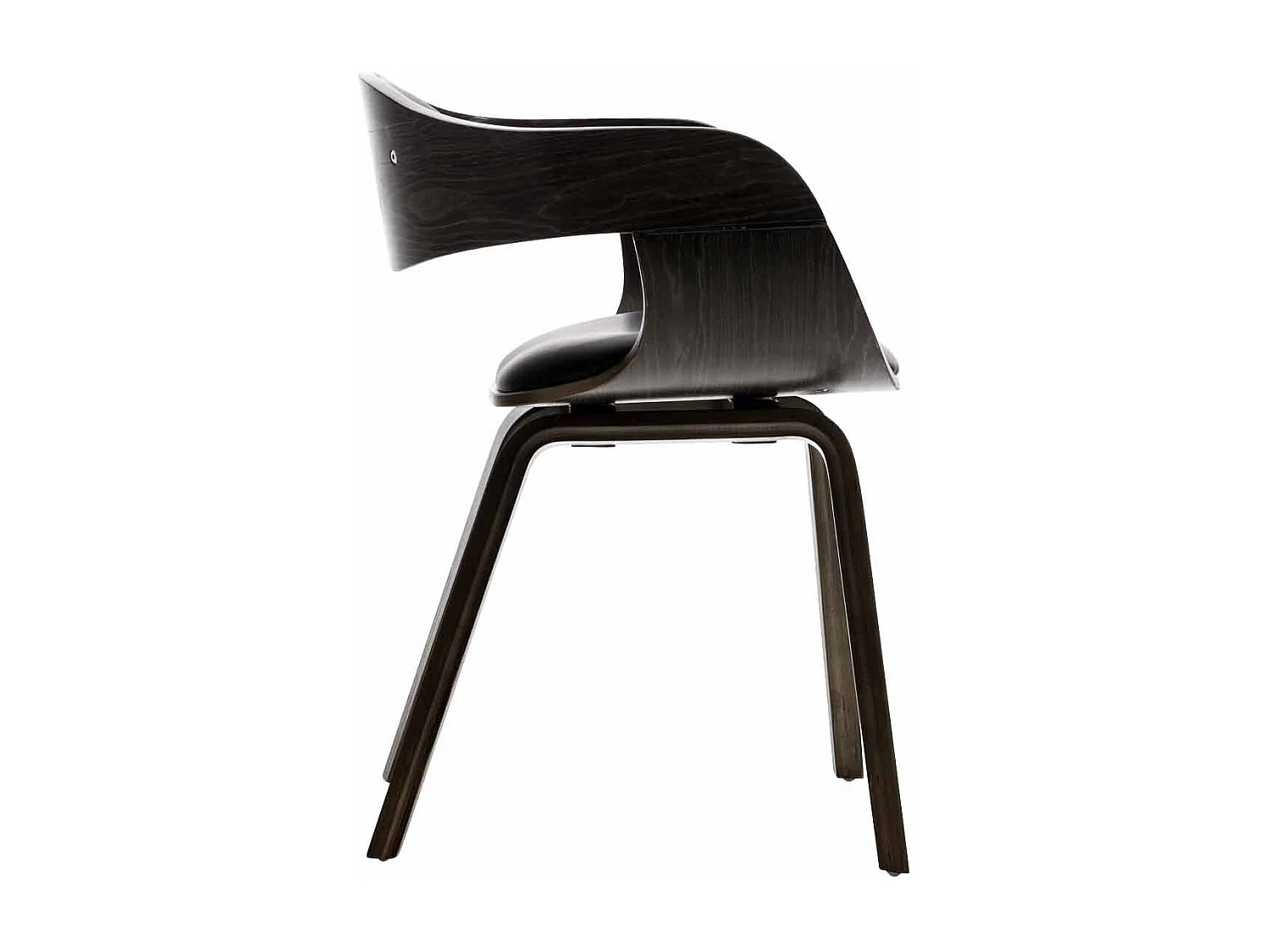 Silla de comedor visita oficina diseño retro asiento polipiel negro estructura madera oscura M10_003246