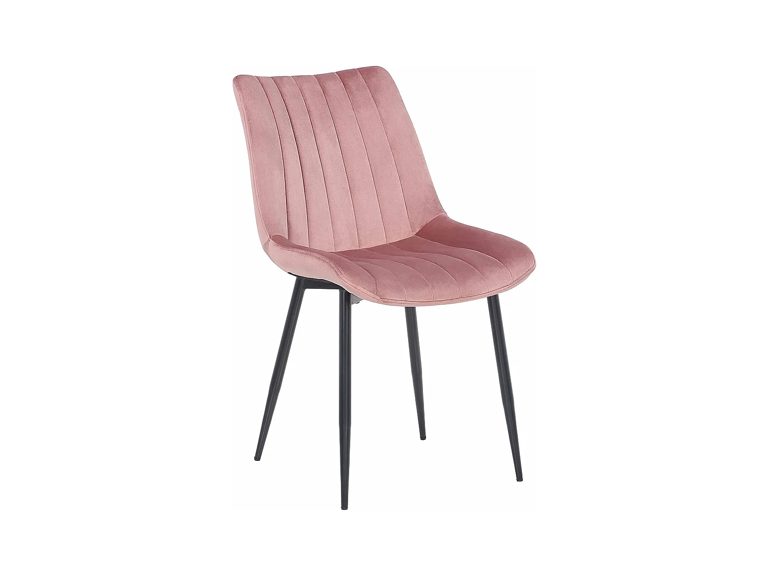 Silla de comedor bordado decorativo en forma de rayas en terciopelo rosado pies metal negro mate M10_002272