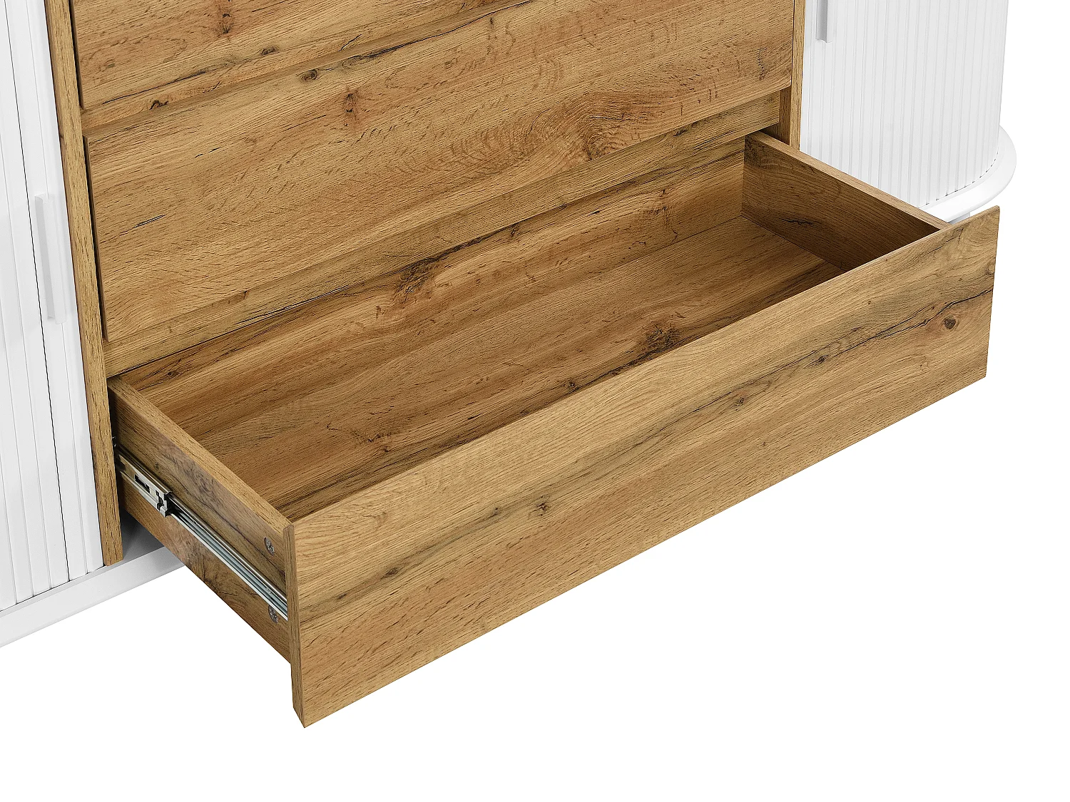 Komoda z 2 przesuwnych drzwiczek i 3 szufladami z MDF - Biały i naturalny - VELURANI