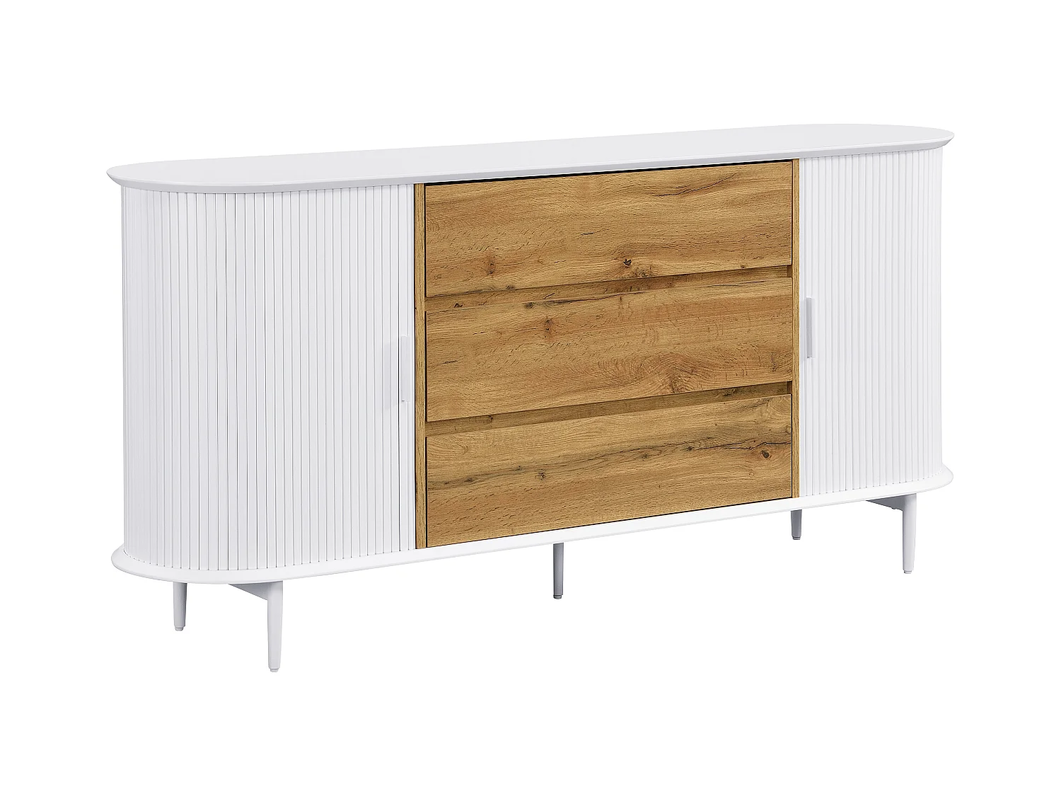 Buffet avec 2 portes coulissantes et 3 tiroirs en MDF - Blanc et naturel - VELURANI