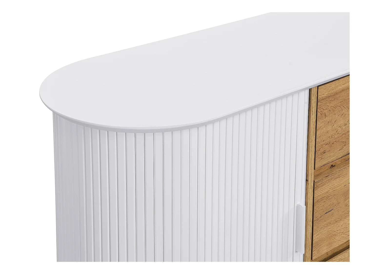 Buffet avec 2 portes coulissantes et 3 tiroirs en MDF - Blanc et naturel - VELURANI