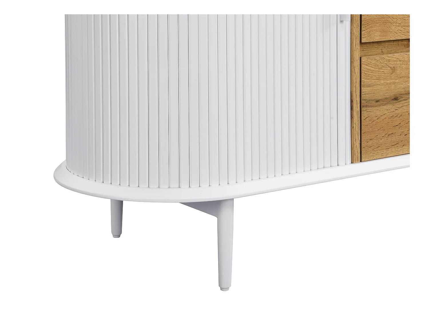 Buffet avec 2 portes coulissantes et 3 tiroirs en MDF - Blanc et naturel - VELURANI