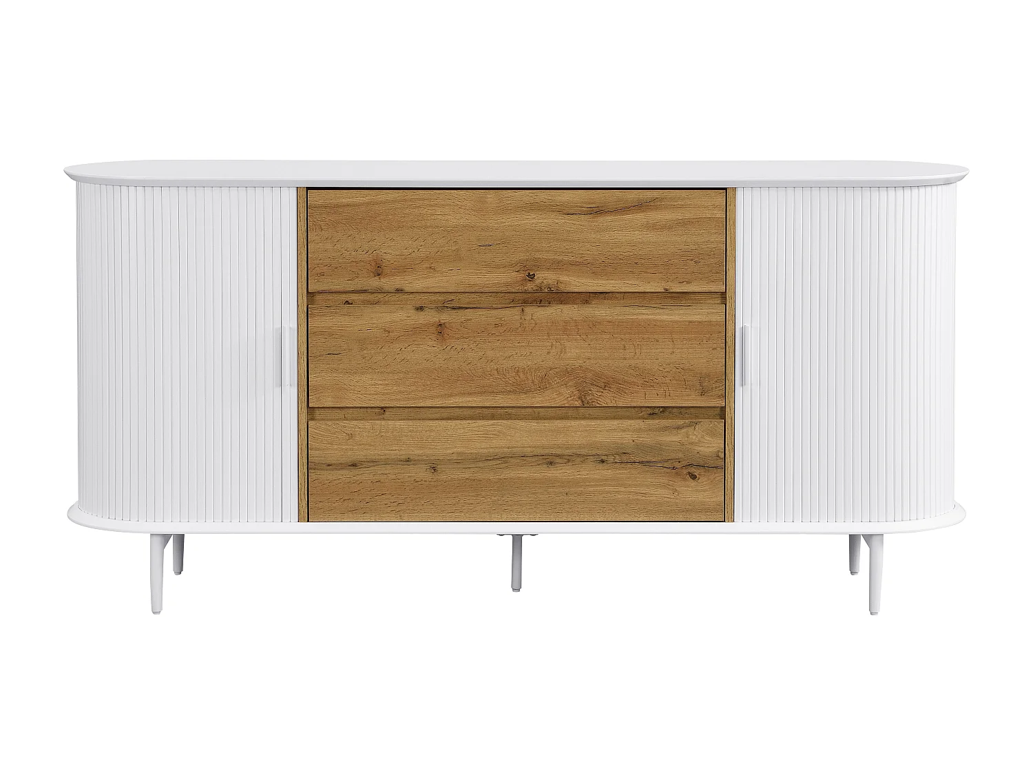 Buffet avec 2 portes coulissantes et 3 tiroirs en MDF - Blanc et naturel - VELURANI