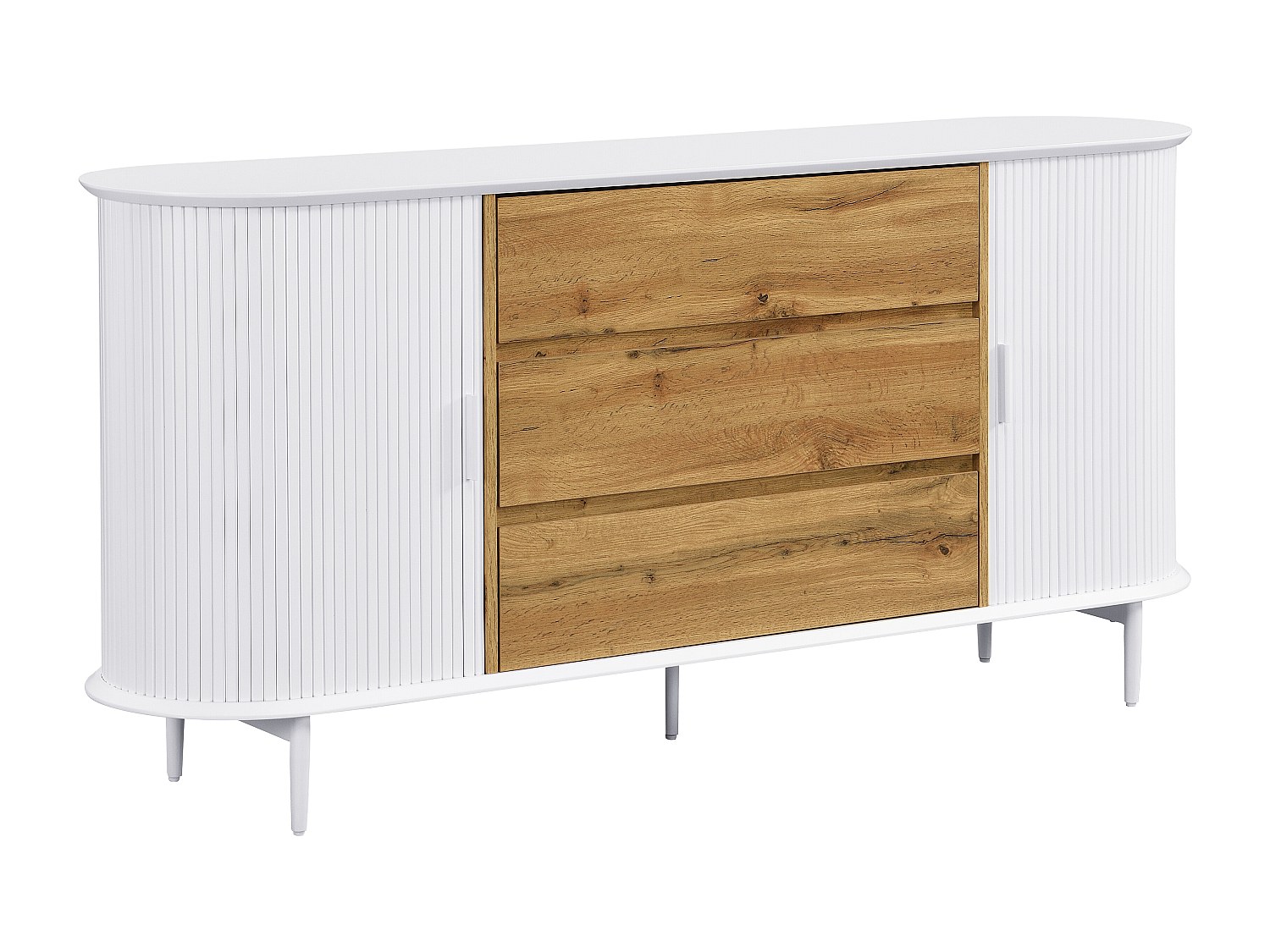 Sideboard mit 2 Schiebetüren & 3 Schubladen - MDF - Weiß & Holzfarben - VEL günstig online kaufen