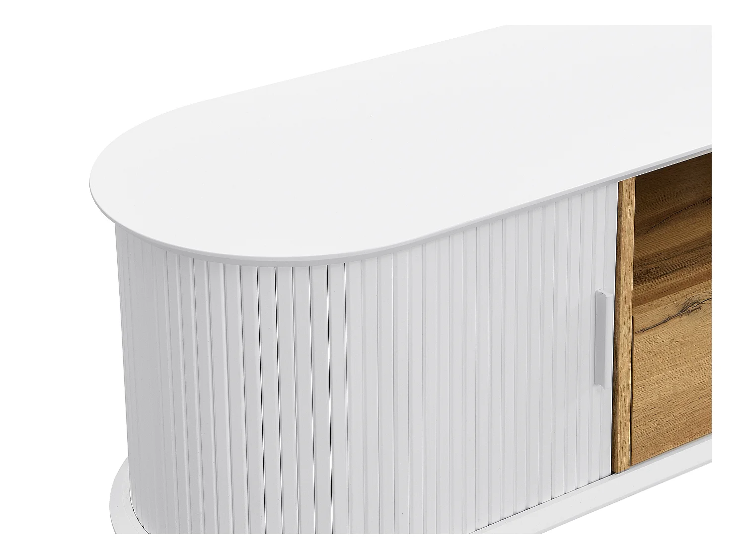 Mueble TV con 2 puertas correderas, 1 cajón y 1 estante de MDF - Blanco y natural - VELURANI