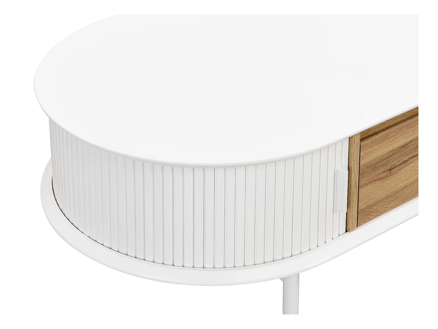 Mesa de centro con 2 puertas correderas y 1 cajón de MDF - Blanco y natural - VELURANI