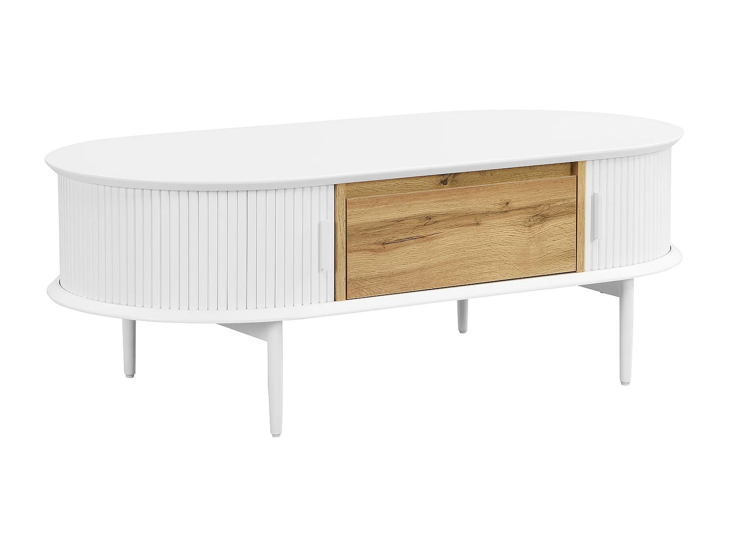 Table basse avec 2 portes coulissantes et 1 tiroir en MDF - Blanc et naturel - VELURANI