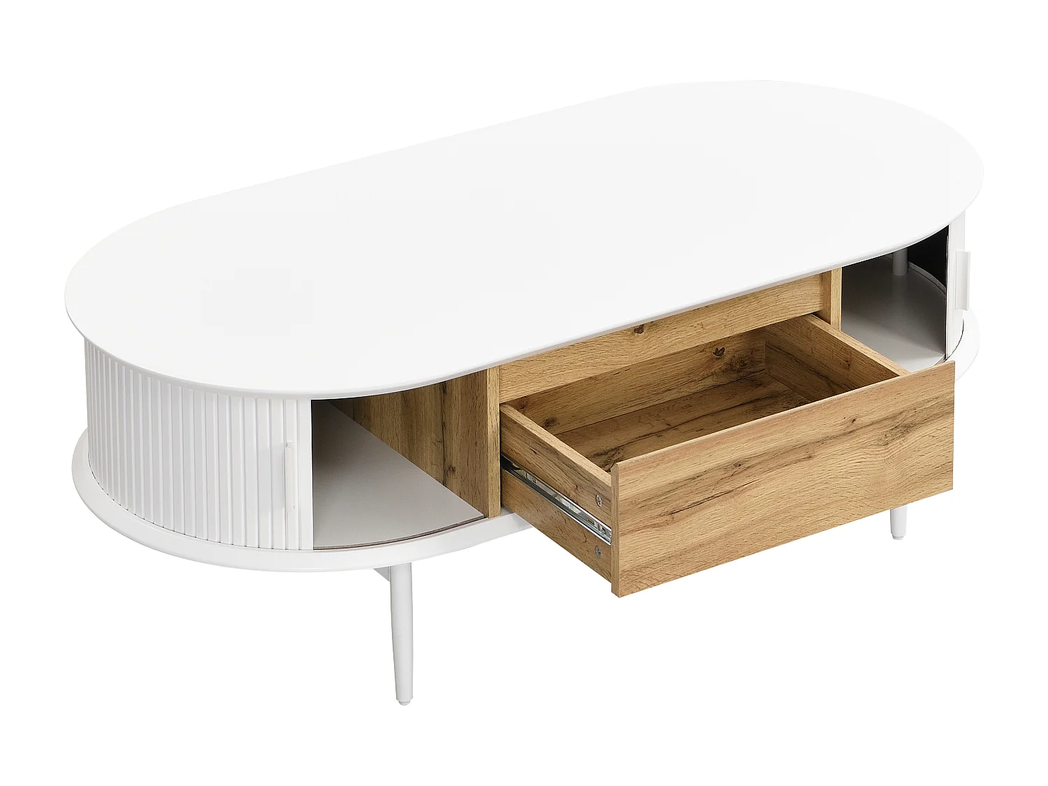 Table basse avec 2 portes coulissantes et 1 tiroir en MDF - Blanc et naturel - VELURANI