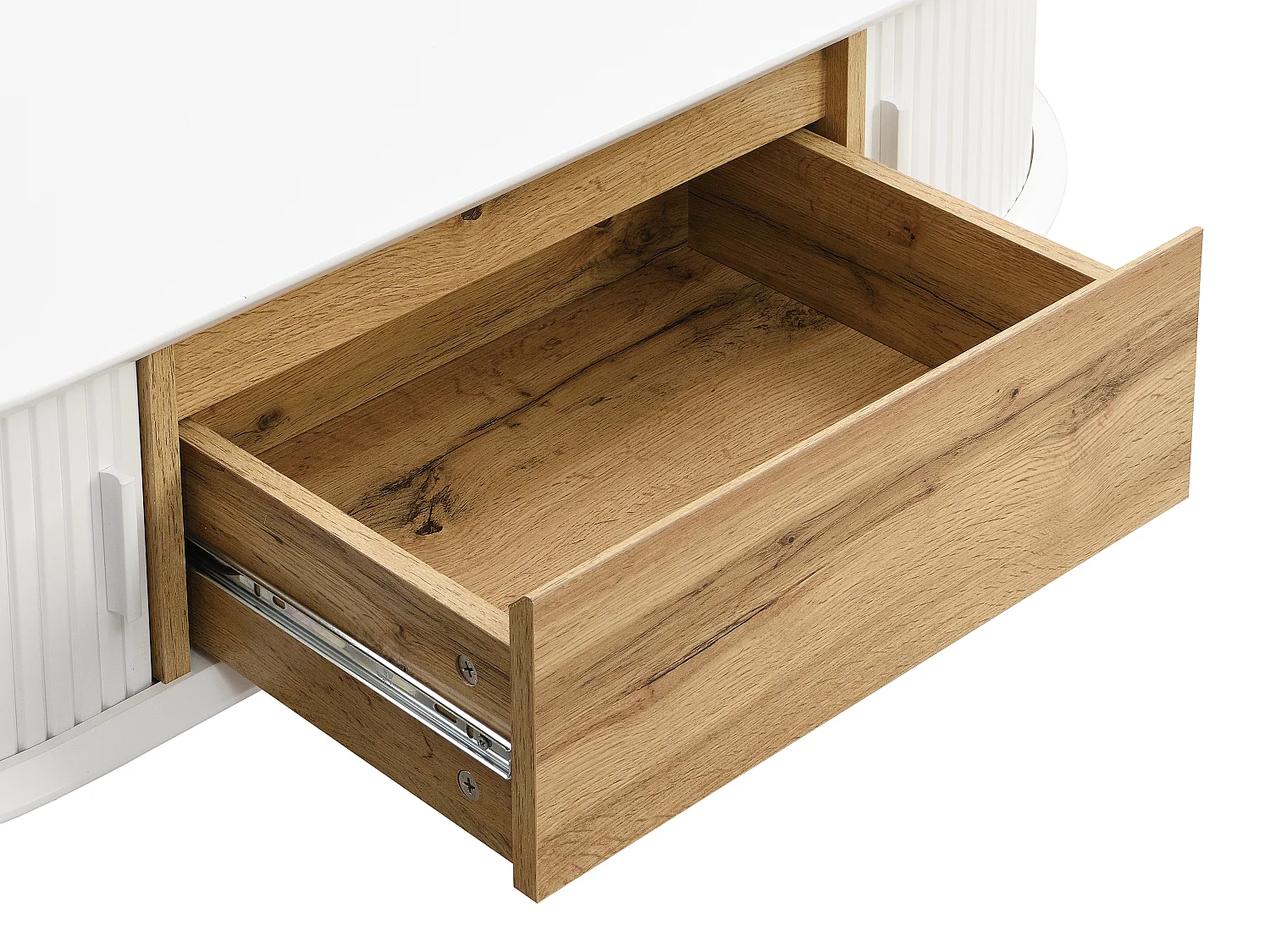 Table basse avec 2 portes coulissantes et 1 tiroir en MDF - Blanc et naturel - VELURANI