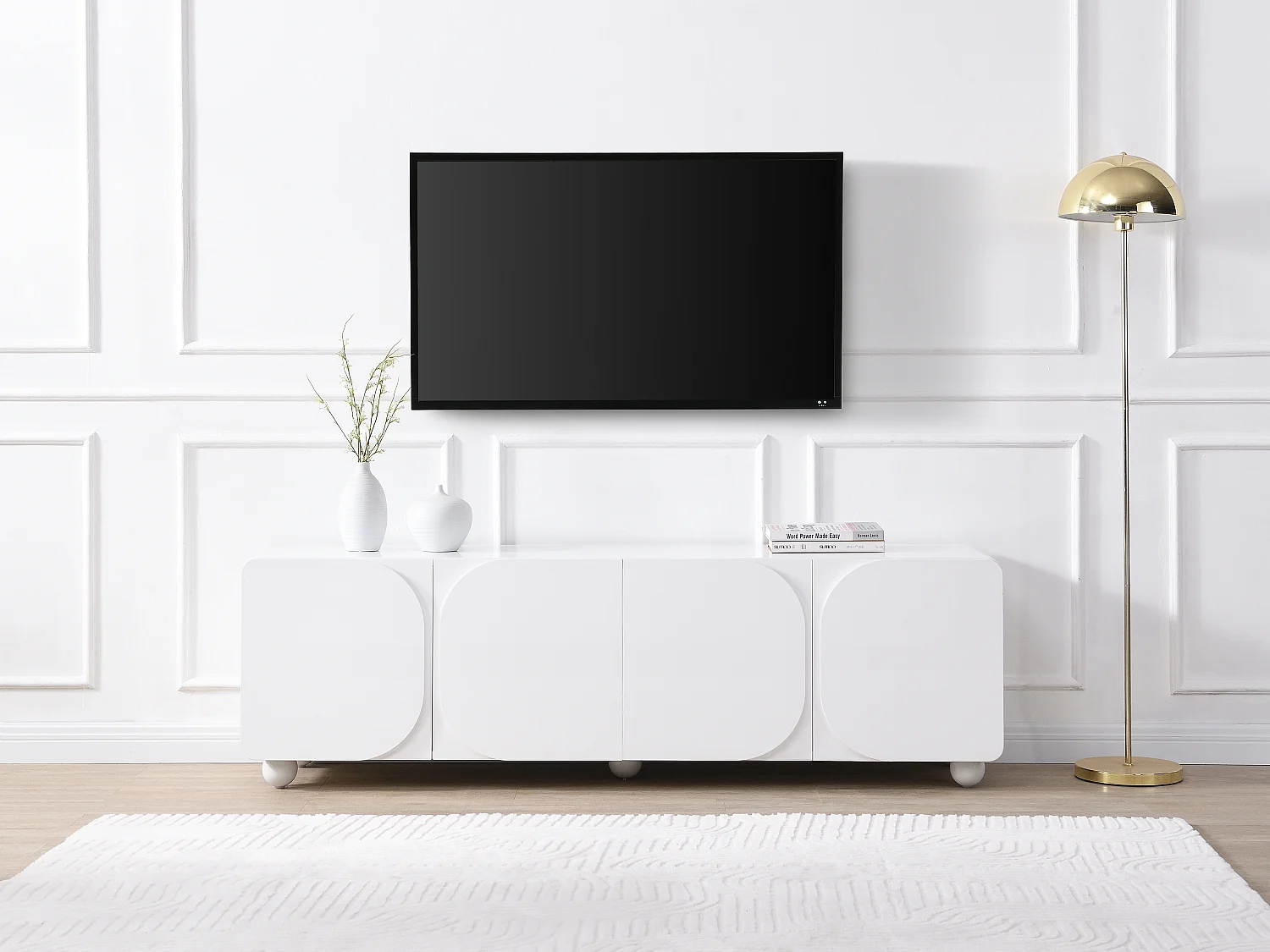 Meuble TV avec 4 portes en MDF - Blanc - YELDINIA
