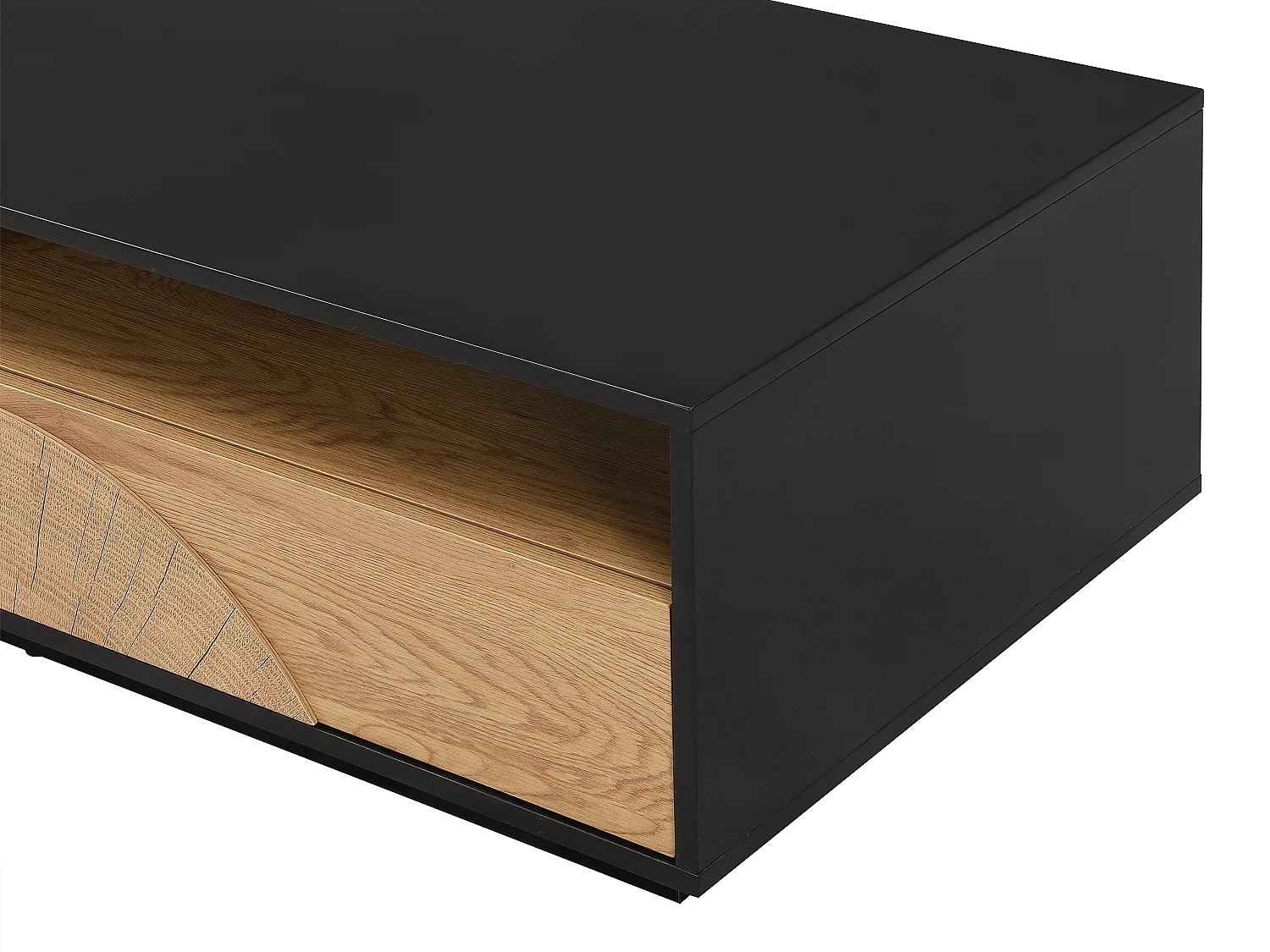 Table basse avec 1 porte, 1 tiroir et 3 niches en MDF - Naturel et noir - YASMELIA