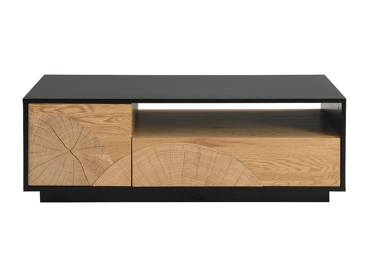 Table basse avec 1 porte, 1 tiroir et 3 niches en MDF - Naturel et noir - YASMELIA