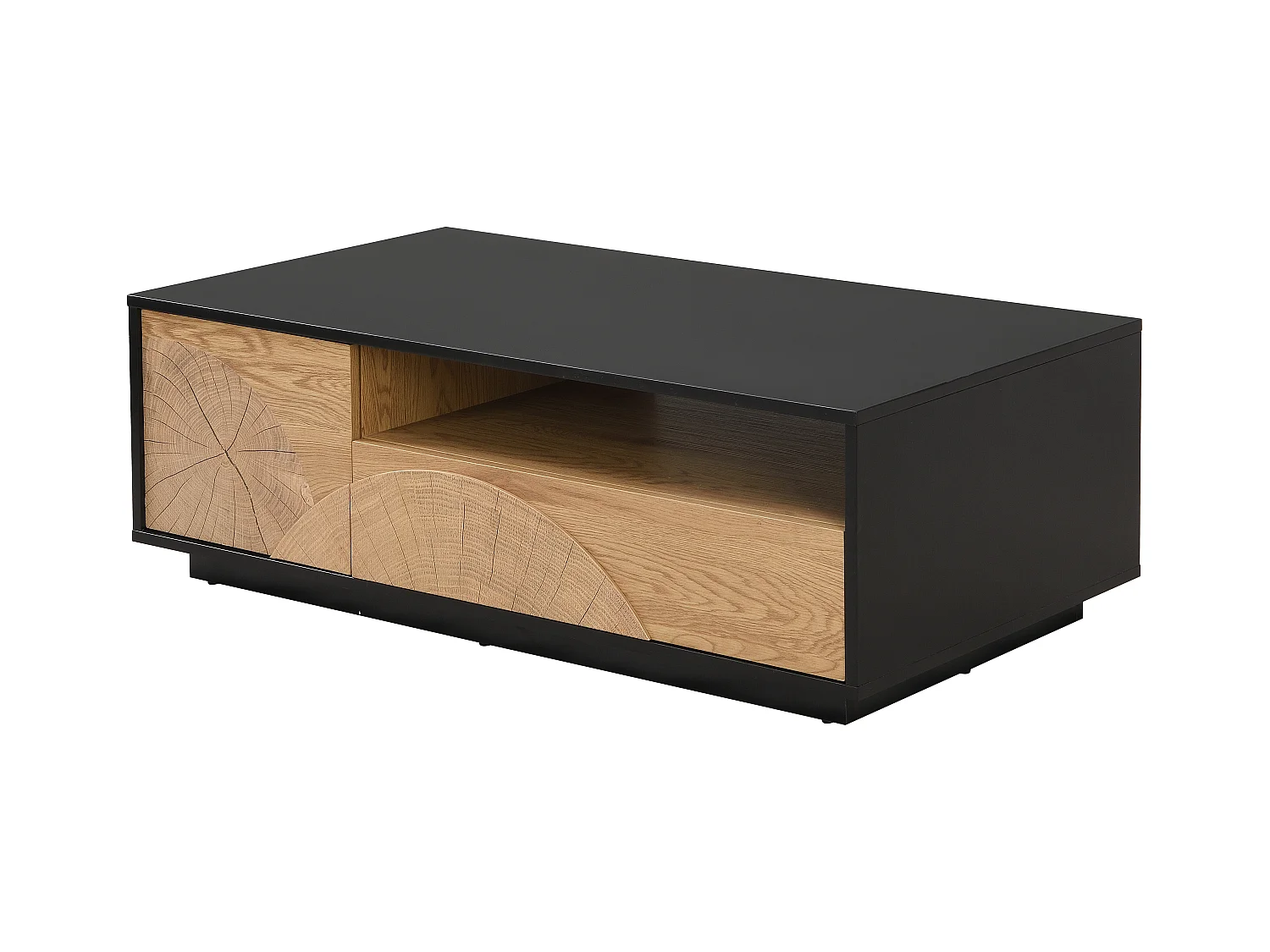 Sofabord med 1 låge, 1 skuffe og 3 rum i MDF - Natur og sort - YASMELIA