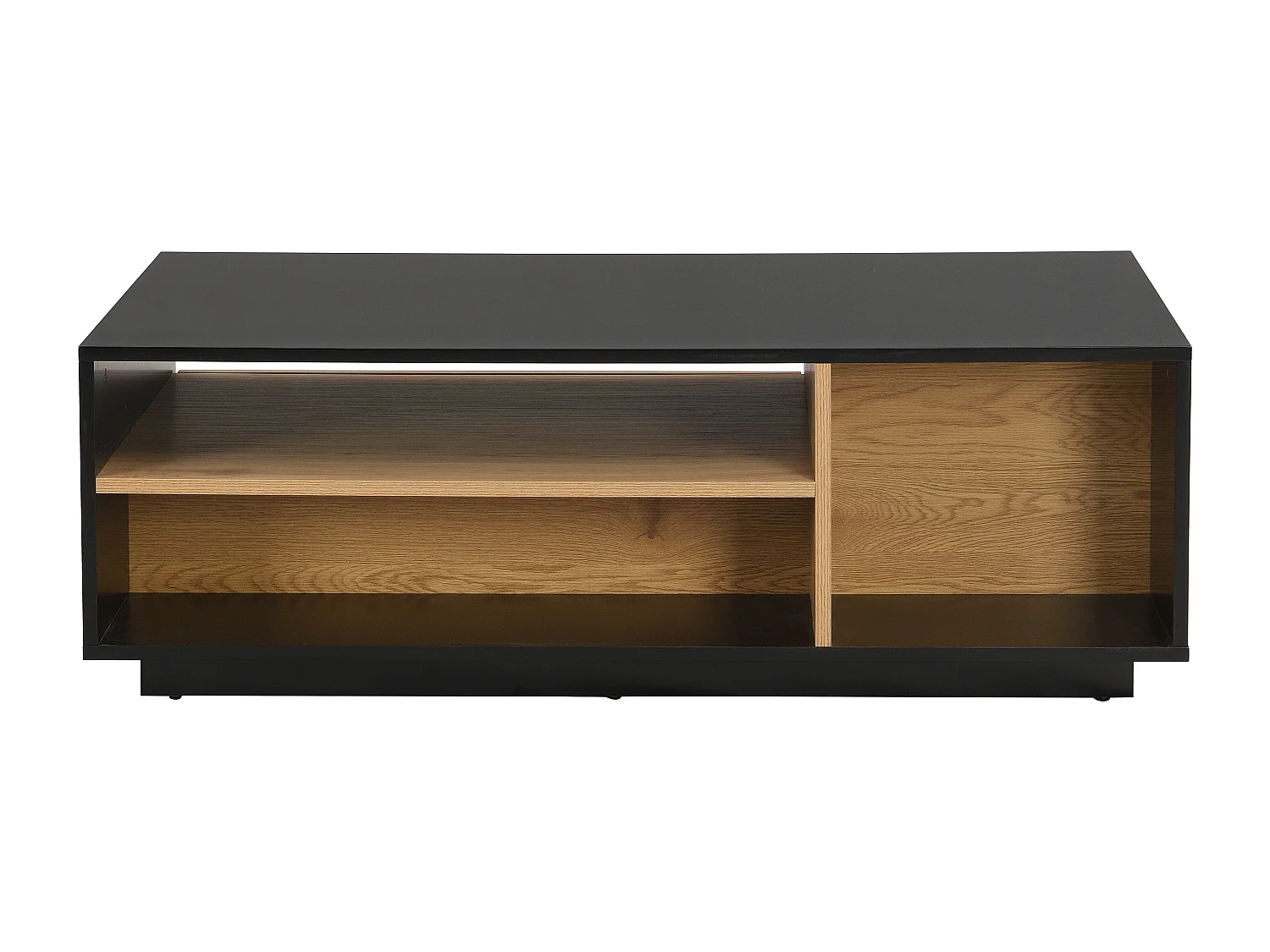 Soffbord med 1 dörr, 1 låda och 3 nischer i MDF - Natur och svart - YASMELIA