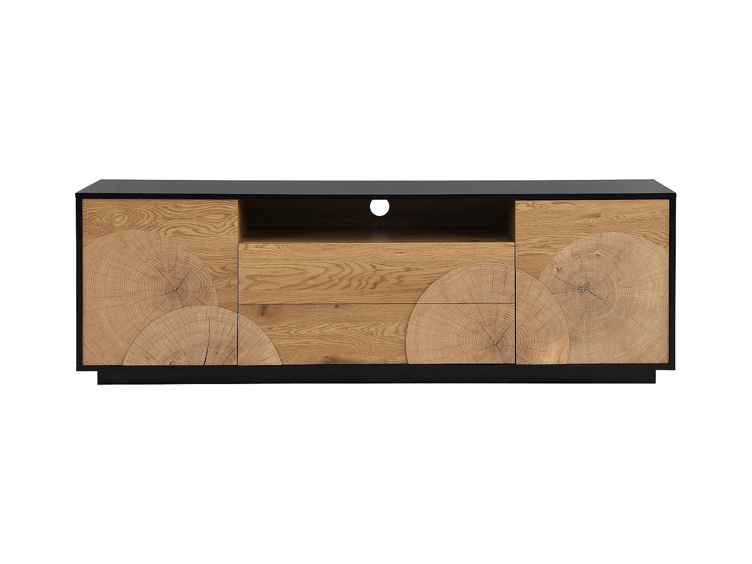Mueble TV con 2 puertas, 2 cajones y 1 estante en MDF - Natural y negro - YASMELIA
