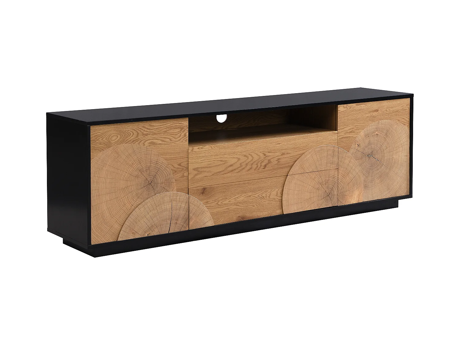 Mueble TV con 2 puertas, 2 cajones y 1 estante en MDF - Natural y negro - YASMELIA