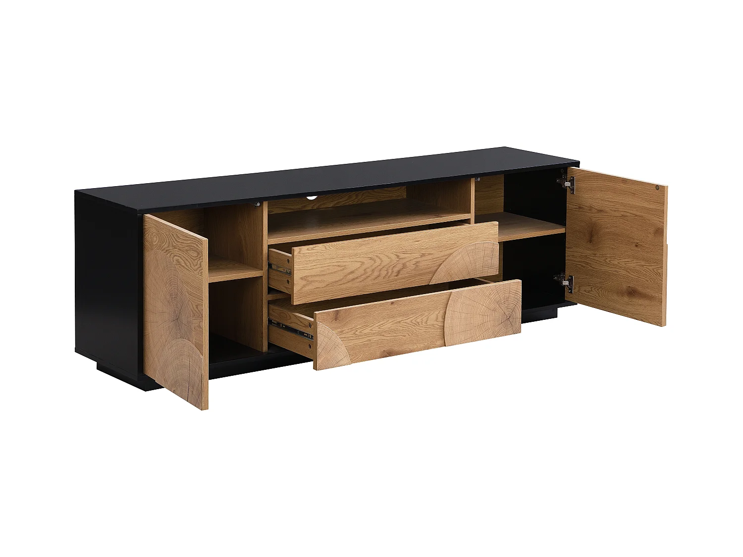 Mueble TV con 2 puertas, 2 cajones y 1 estante en MDF - Natural y negro - YASMELIA