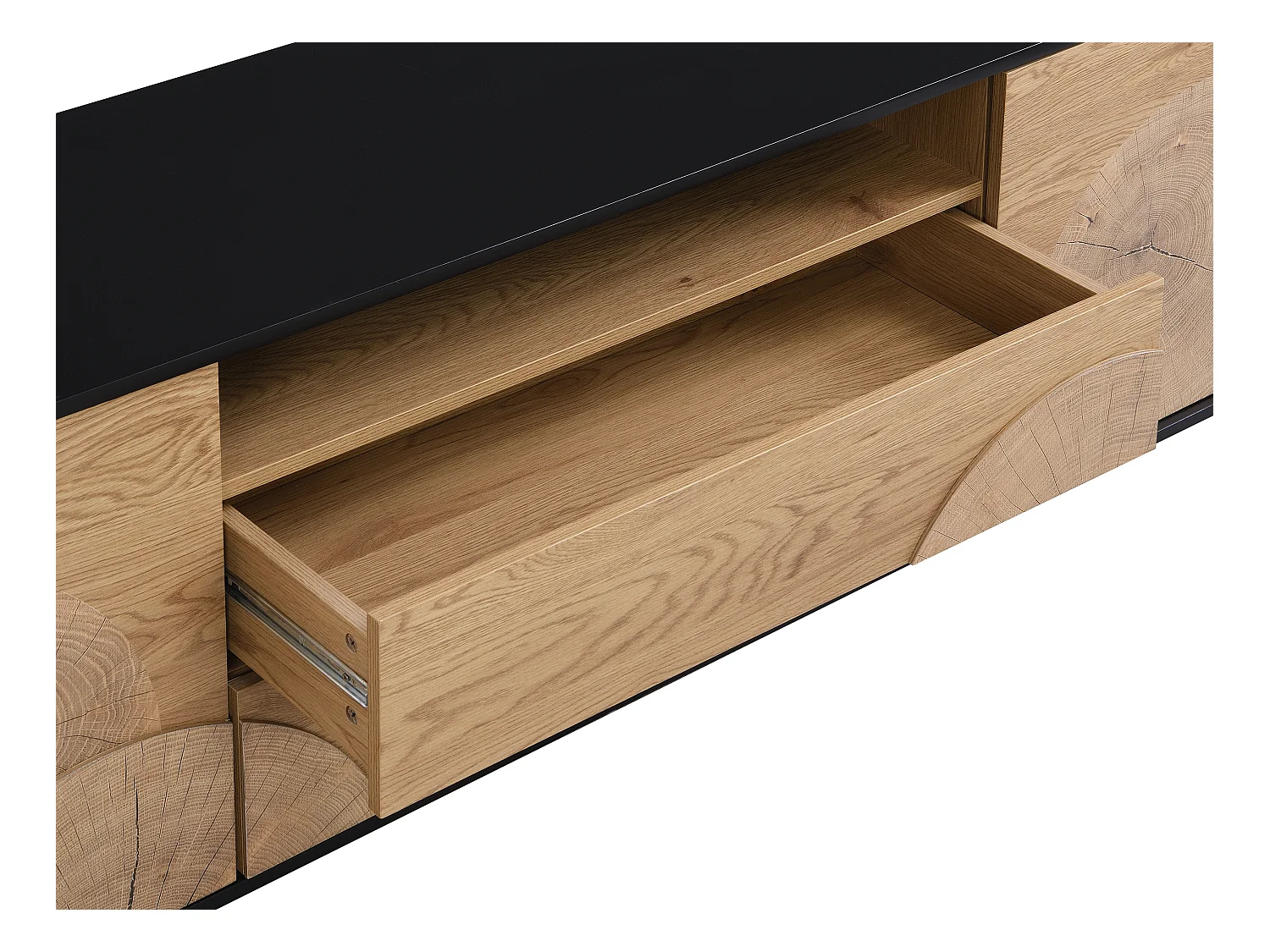 Mueble TV con 2 puertas, 2 cajones y 1 estante en MDF - Natural y negro - YASMELIA