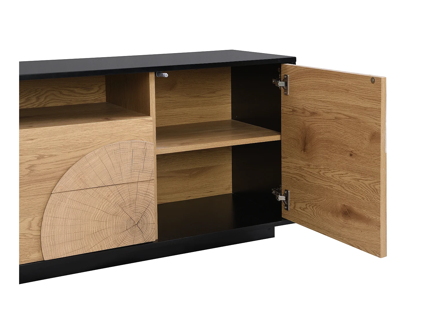 Mueble TV con 2 puertas, 2 cajones y 1 estante en MDF - Natural y negro - YASMELIA