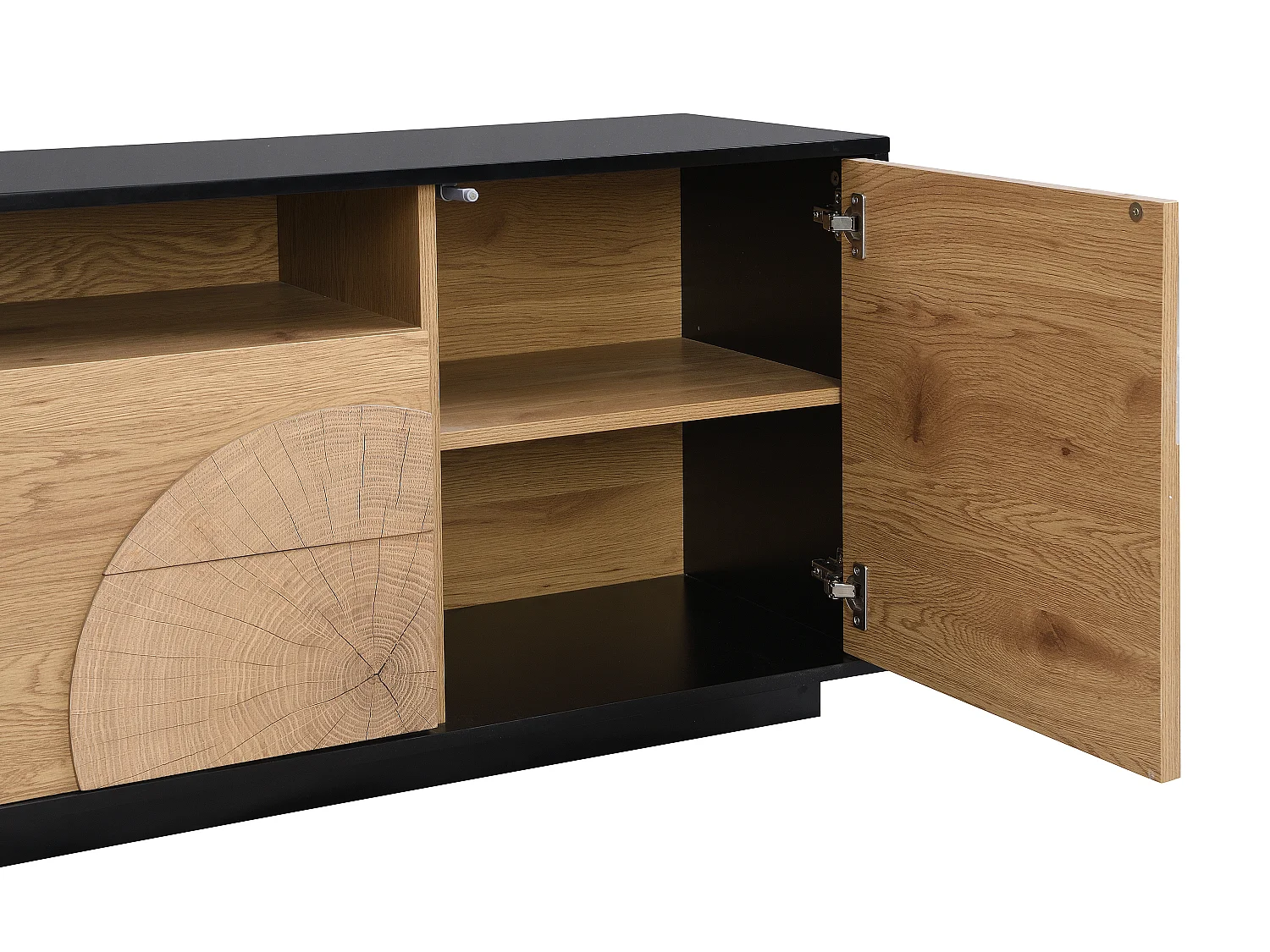 Meuble TV avec 2 portes, 2 tiroirs et 1 niche en MDF - Naturel et noir - YASMELIA