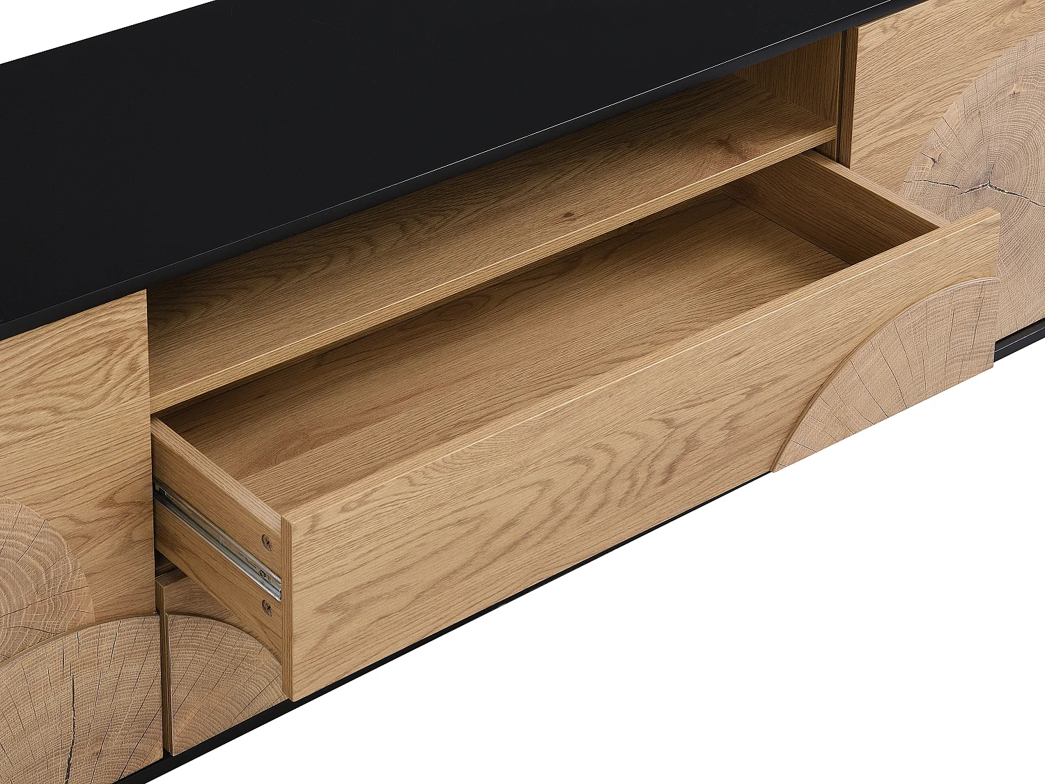 Meuble TV avec 2 portes, 2 tiroirs et 1 niche en MDF - Naturel et noir - YASMELIA