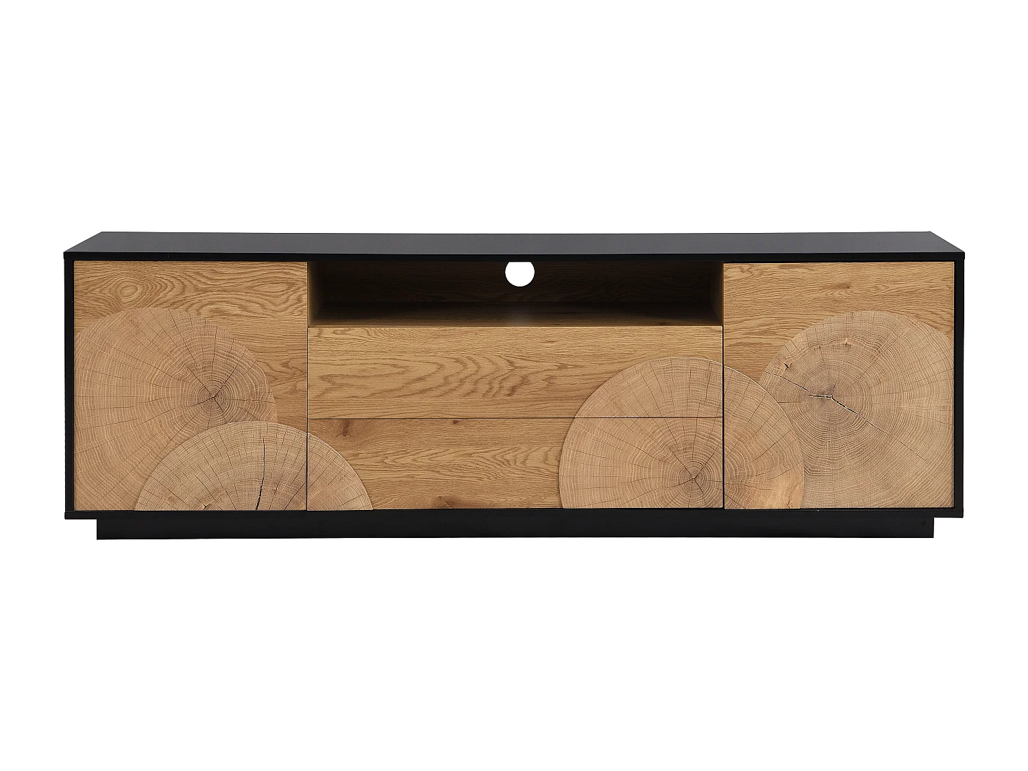 Meuble TV avec 2 portes, 2 tiroirs et 1 niche en MDF - Naturel et noir - YASMELIA