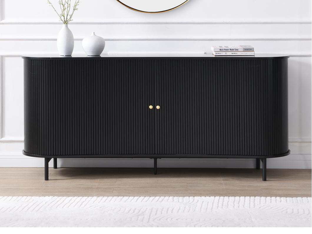 Buffet avec 2 portes coulissantes en MDF - Noir - SEVATO