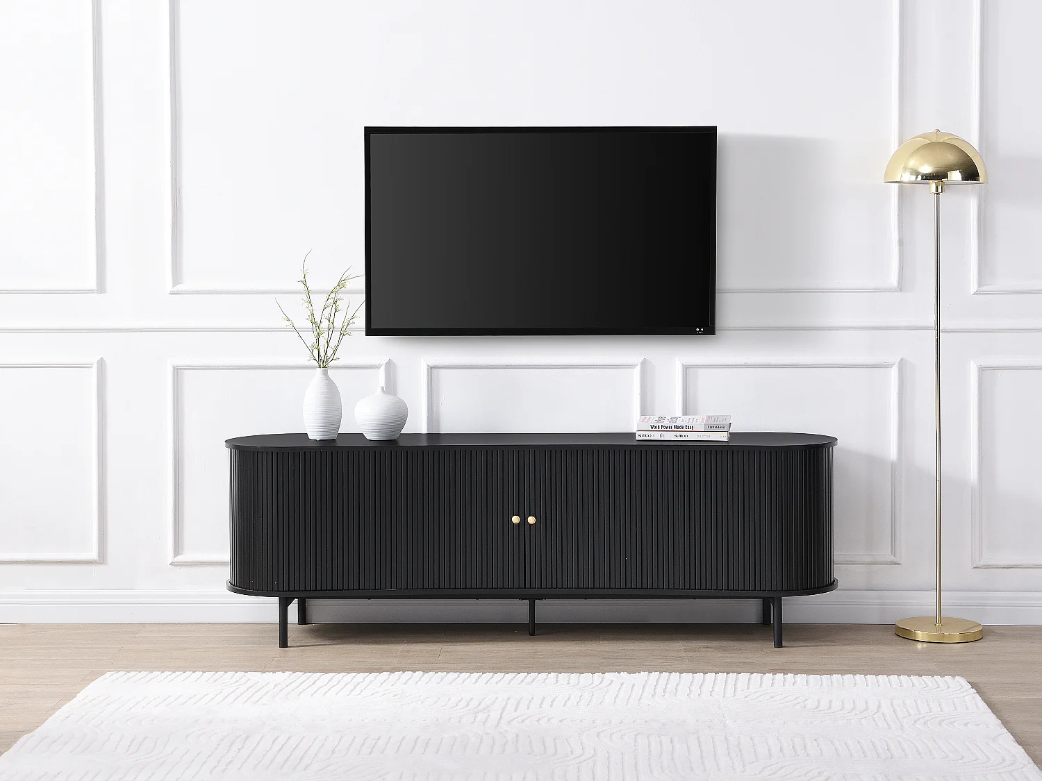 Meuble TV avec 2 portes coulissantes en MDF - Noir - SEVATO