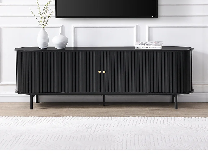 Meuble TV avec 2 portes coulissantes en MDF - Noir - SEVATO