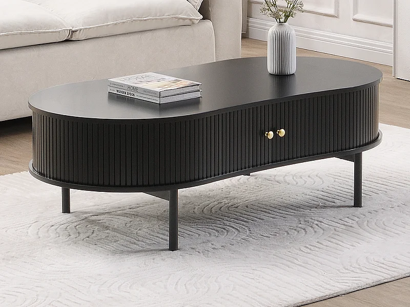 Salontafel met 2 schuifdeuren van mdf - Zwart - SEVATO