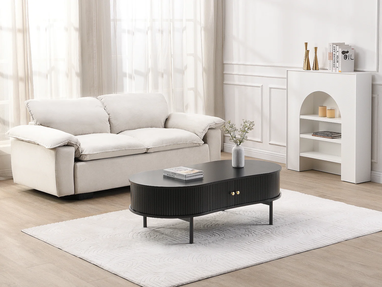 Mesa de centro con 2 puertas correderas de MDF - Negro - SEVATO