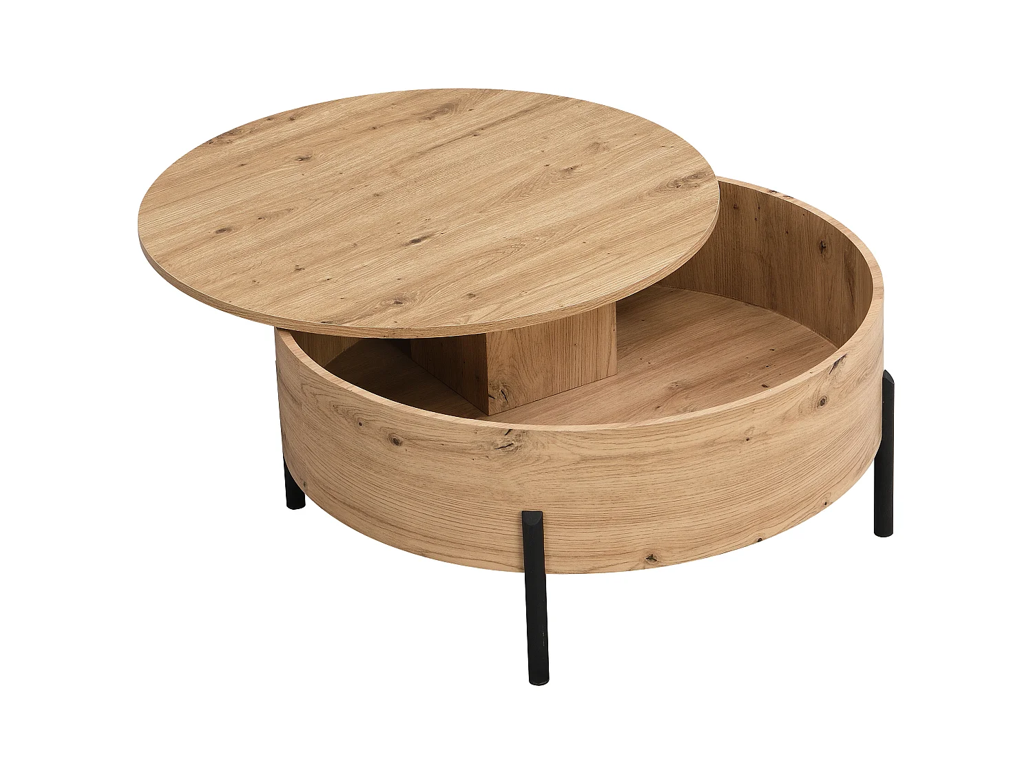 Mesa de centro con tablero giratorio y almacenamiento en MDF - Natural - YEMELIA
