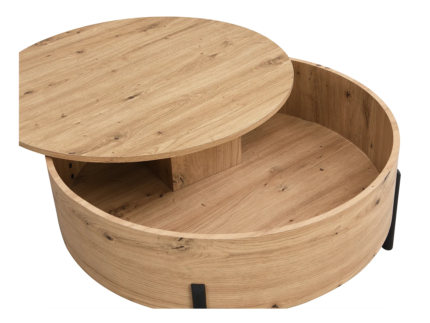 Mesa de centro con tablero giratorio y almacenamiento en MDF - Natural - YEMELIA