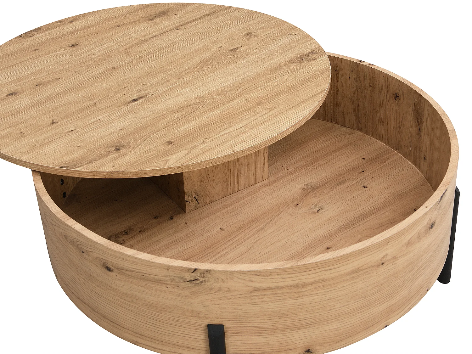 Mesa de centro con tablero giratorio y almacenamiento en MDF - Natural - YEMELIA