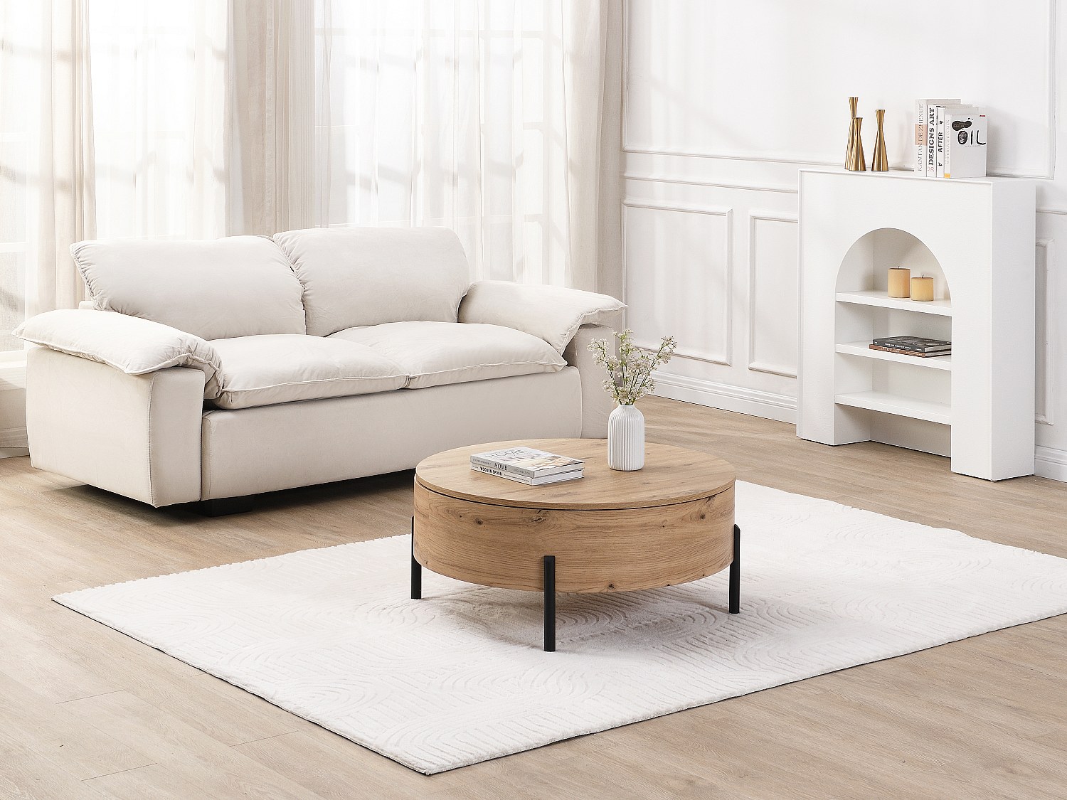 Vente-unique Couchtisch Mit Drehbarer Tischplatte & Stauraum - Mdf - Holzfarben - Yemelia