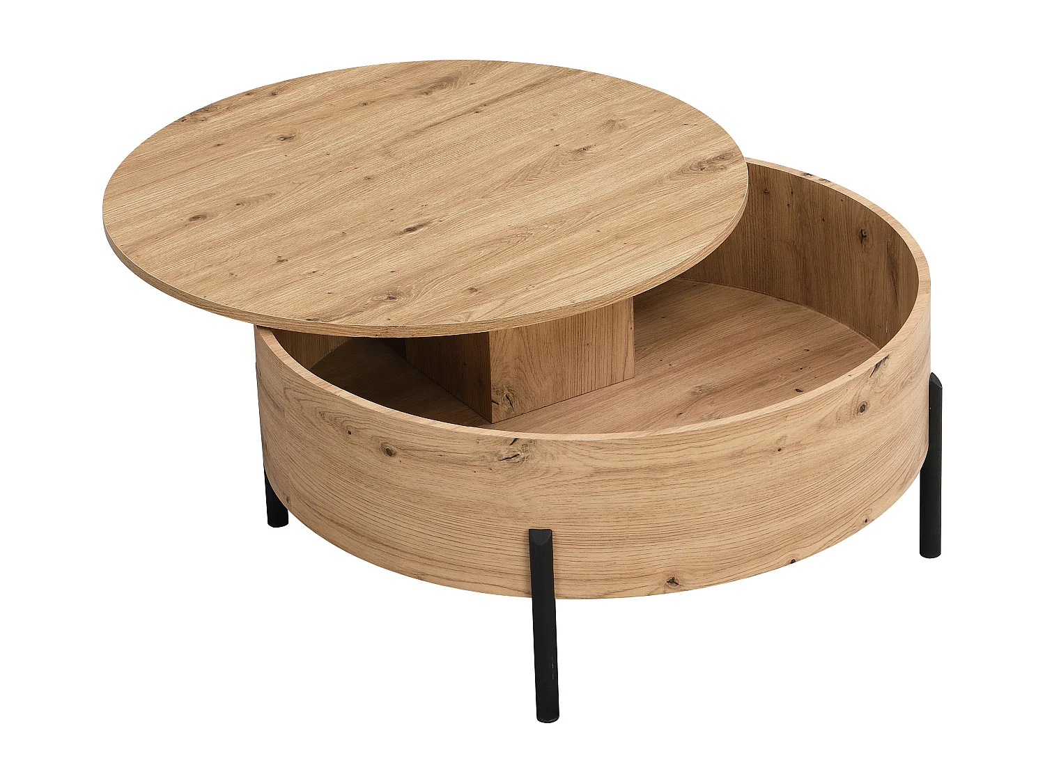 Mesa de centro con tablero giratorio y almacenamiento en MDF - Natural - YEMELIA