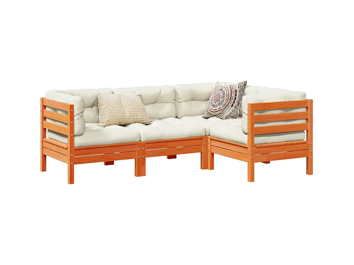 Set Divani Giardino 4 Pz con Cuscini Marrone Cera Massello Pino CFW681569