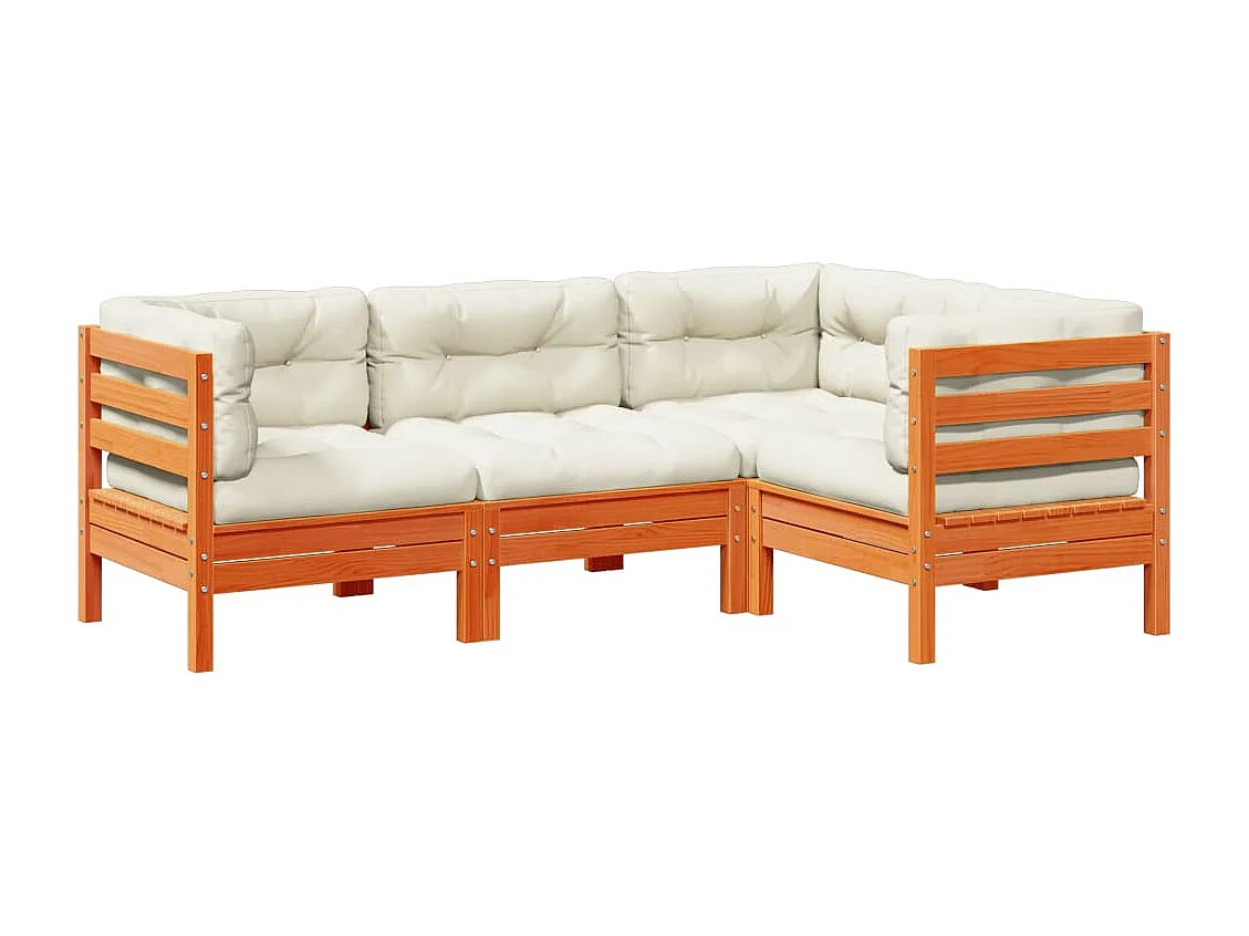 Set Divani Giardino 4 Pz con Cuscini Marrone Cera Massello Pino CFW681569