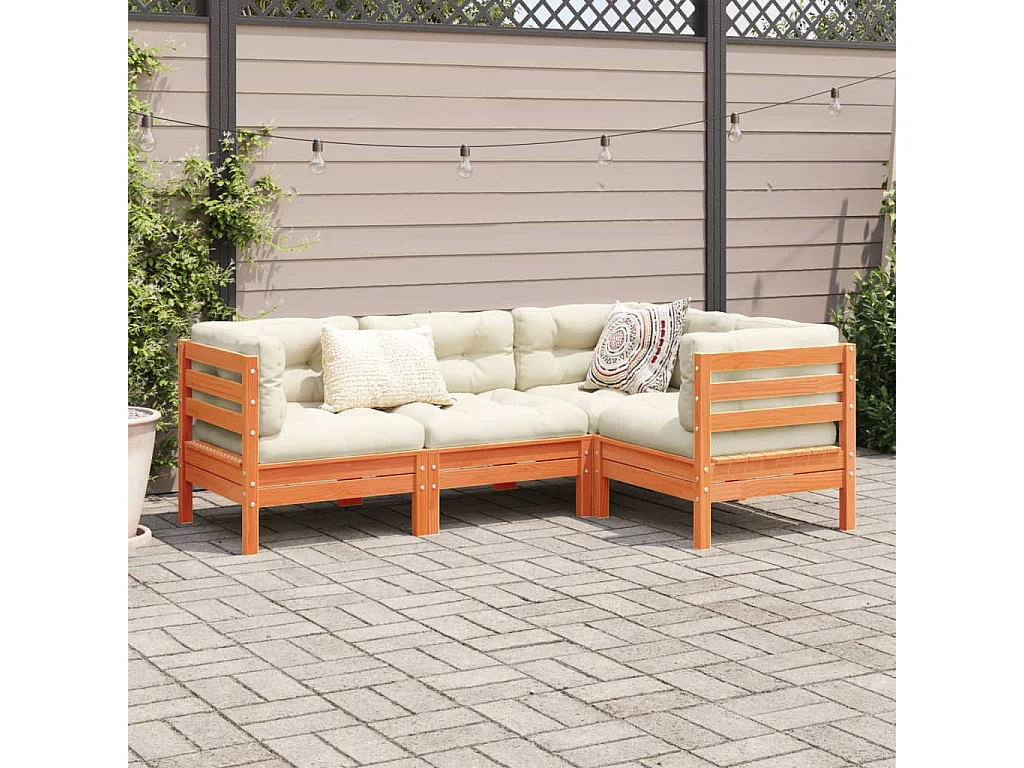 Set Divani Giardino 4 Pz con Cuscini Marrone Cera Massello Pino CFW681569