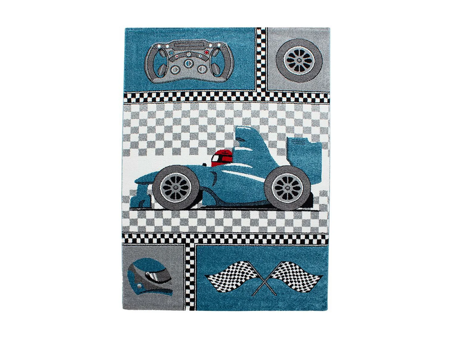 Tapis enfant 160x230 rectangle tissé bleu et gris KID RACE