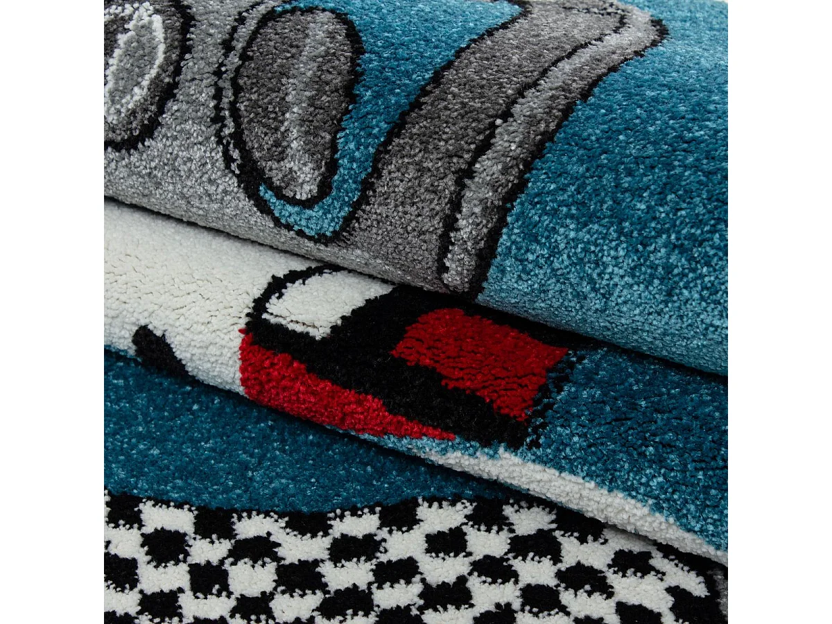 Tapis enfant 160x230 rectangle tissé bleu et gris KID RACE