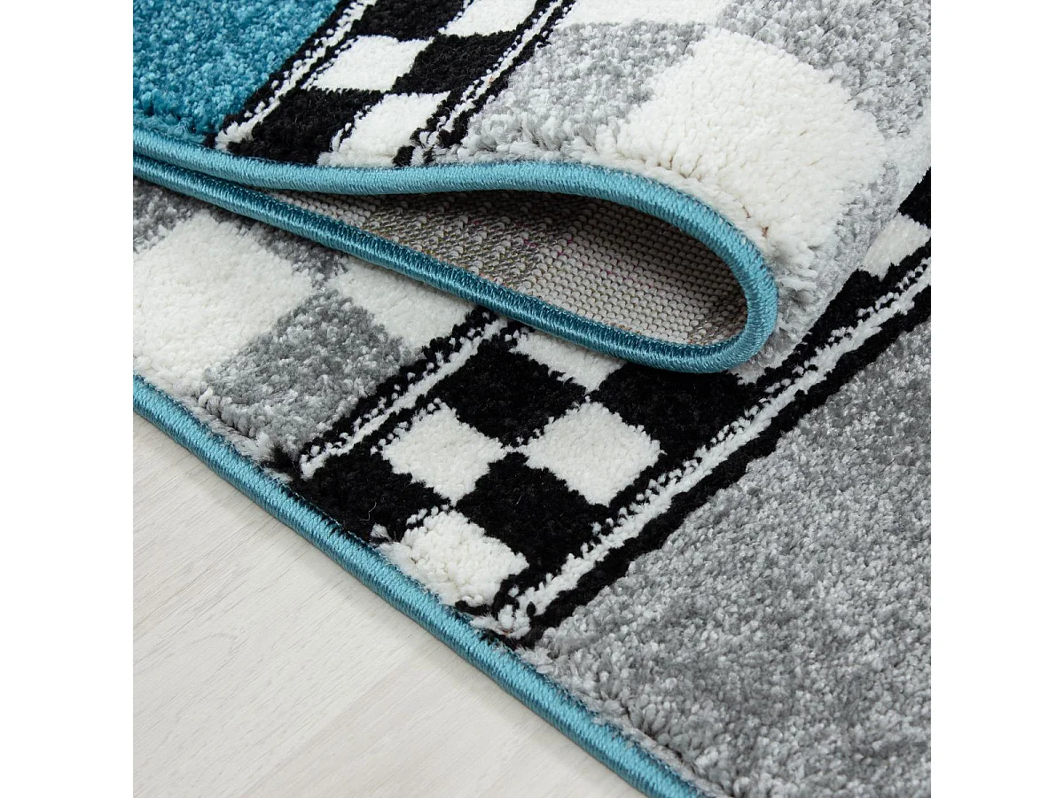 Tapis enfant 160x230 rectangle tissé bleu et gris KID RACE